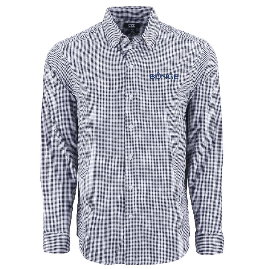 CUTTER & BUCK -  Skyline Eco Recycled Gingham Mens Tall Long Sleeve Dress Shirt (COMING SOON - Mid September)